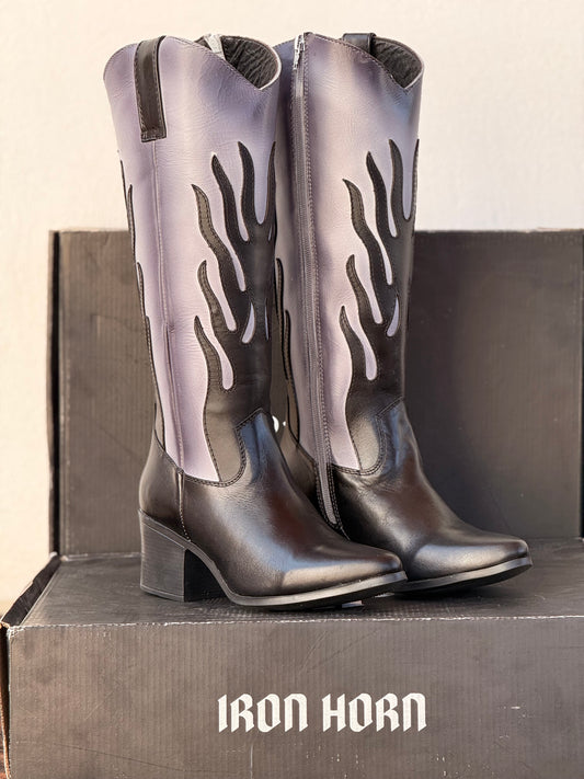 BOTA CASUAL FLAMES  IH PIEL GENUINA NEGRO