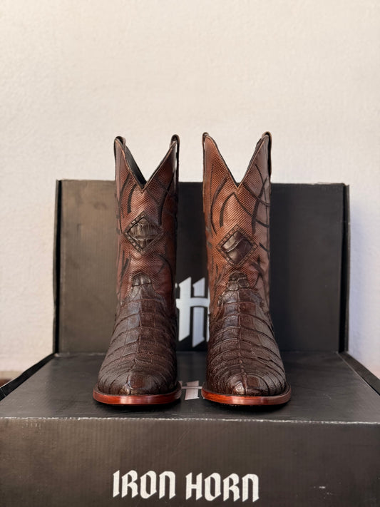 BOTA RODEO  IH PIEL GENUINA  COCODRILO BELI VAQUETA TABACO